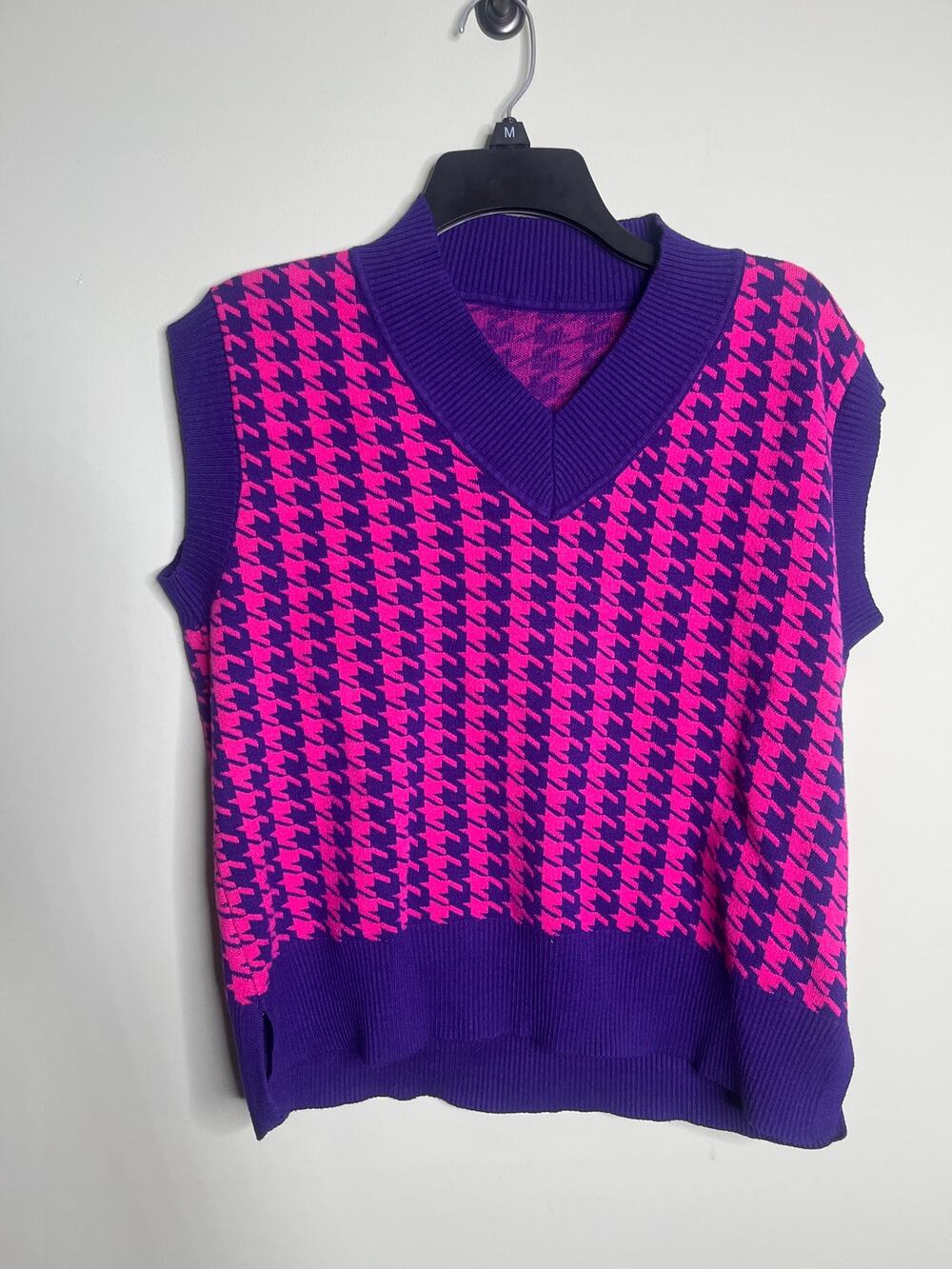 Purple and Pink Checkered Sweater Vest Medium